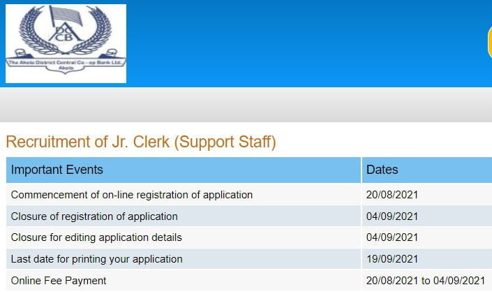Akola District Central Cooperative Bank Jr Clerk Recruitment 2021 – Apply Online for 100 Posts