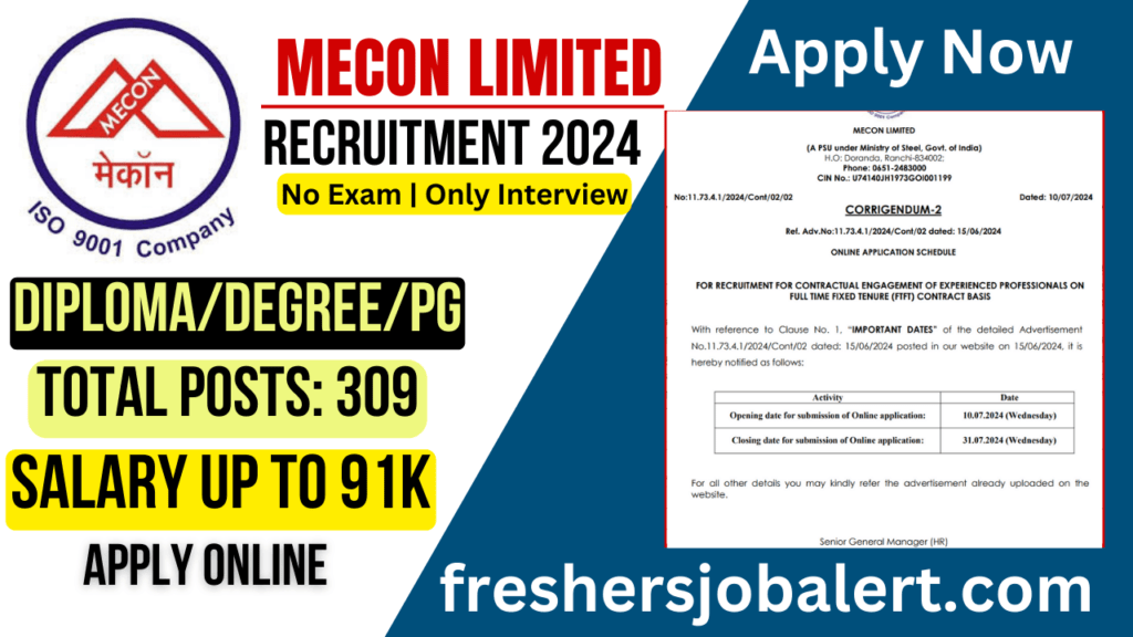 MECON Recruitment 2024, 309 Vacancies, Eligibility, Application Fee, Apply Online 1 MECON Recruitment 2024