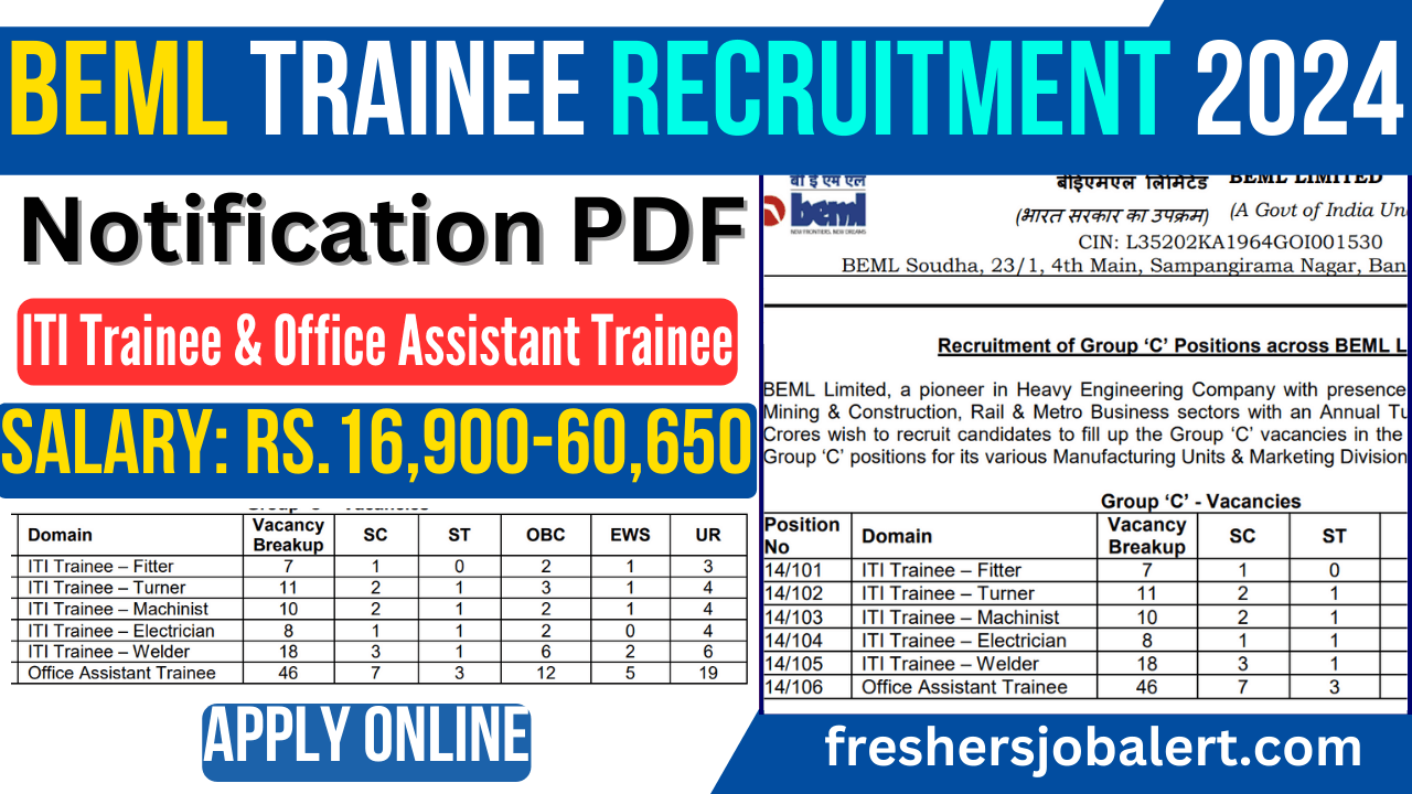 BEML ITI Trainee & Office Assistant Trainee Recruitment